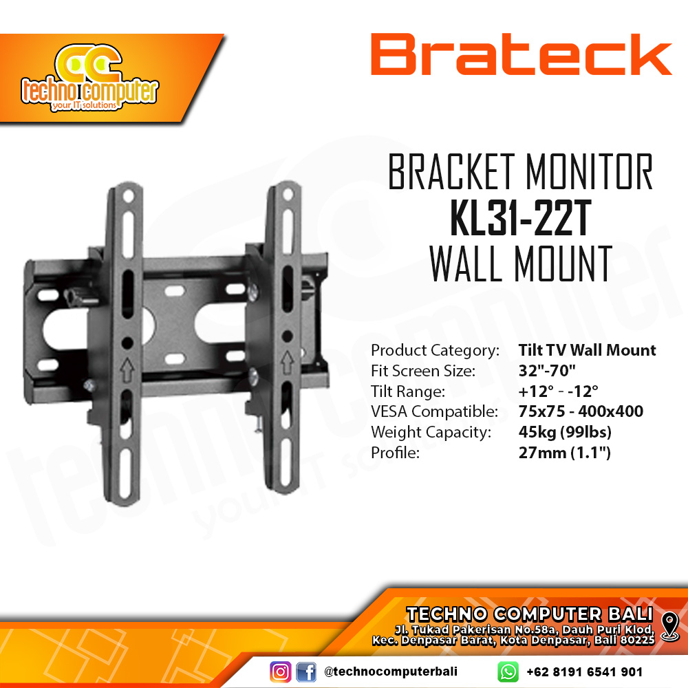 Bracket Monitor TV 23-43inch BRATECK KL31-22T Tilt Wall Mount Bracket