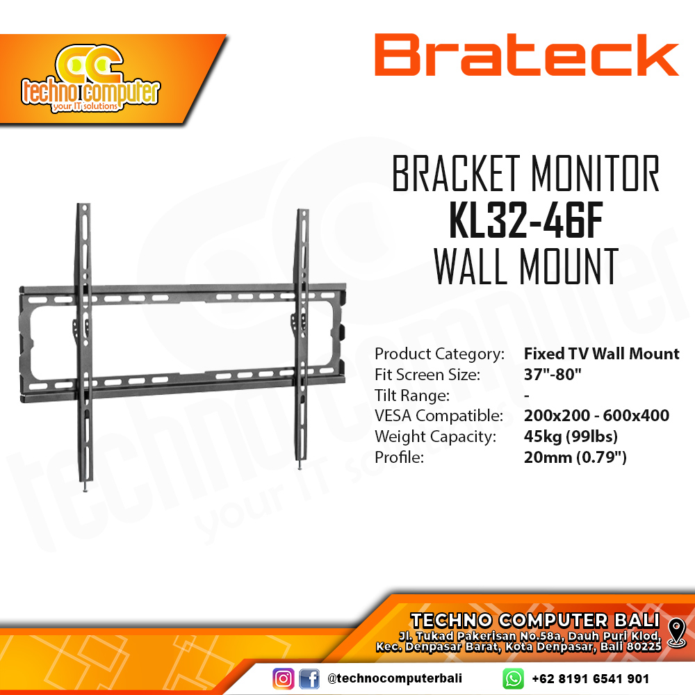 Bracket Monitor TV 37-80inch BRATECK KL32-46F Fix Wall Mount Bracket