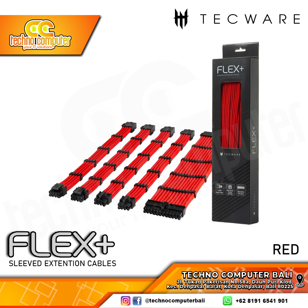 KABEL SLEEVE TECWARE FLEX Plus Sleeved Extension Cables Set - RED