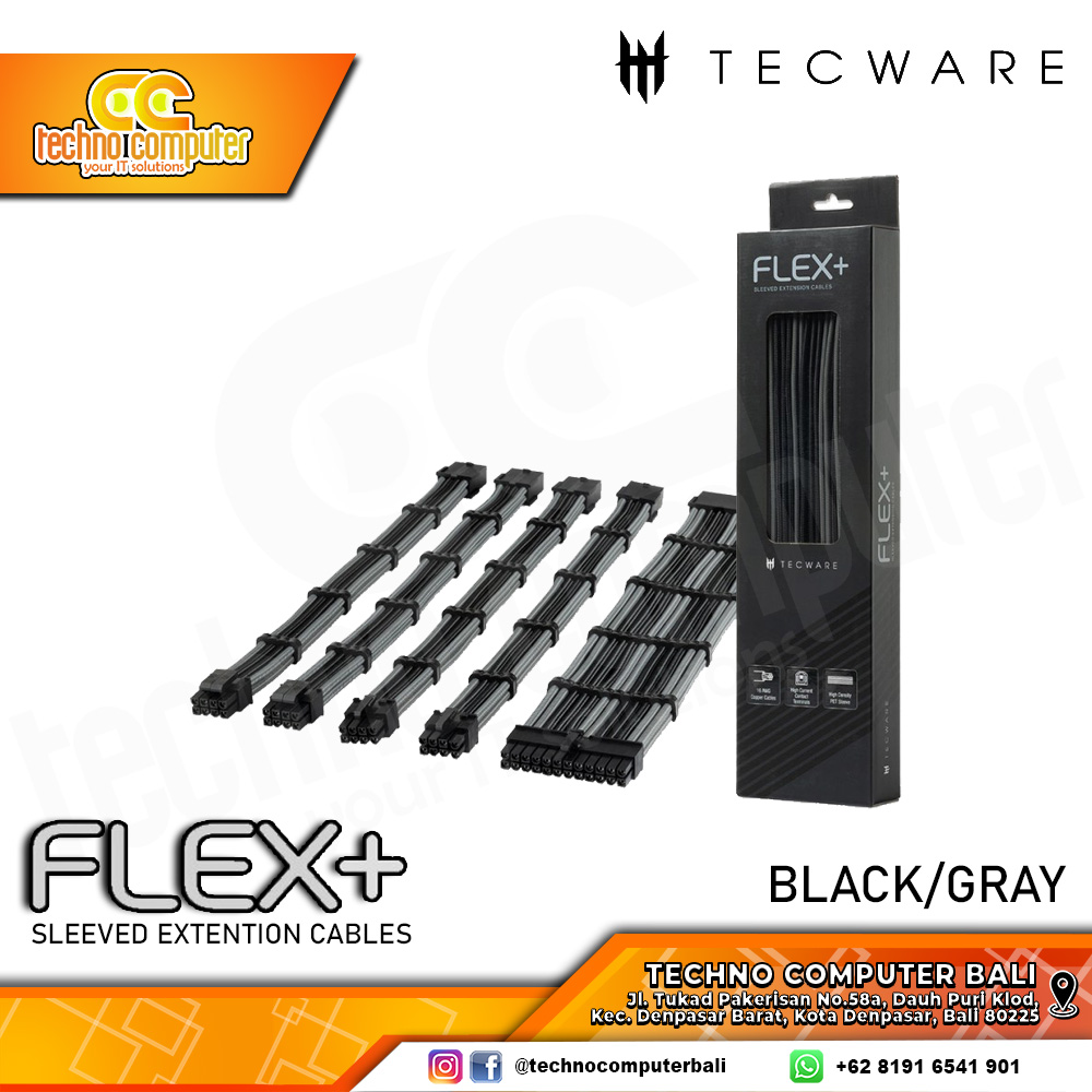 KABEL SLEEVE TECWARE FLEX Plus Sleeved Extension Cables Set - BLACK/GRAY