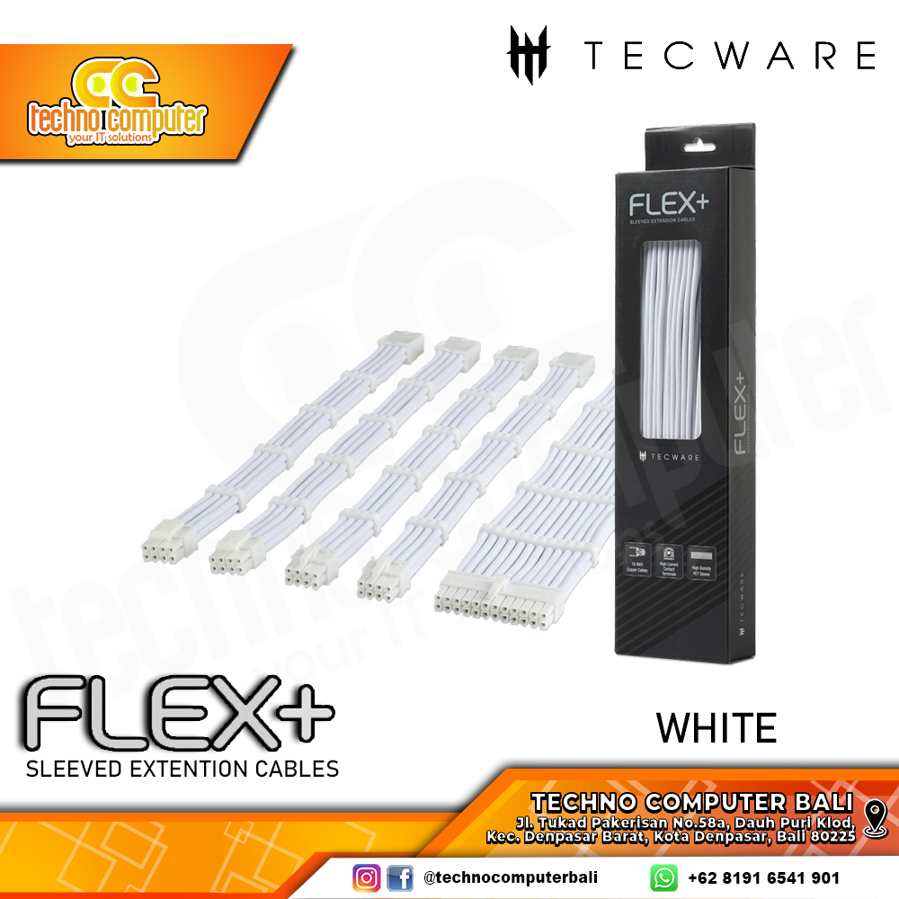 KABEL SLEEVE TECWARE FLEX Plus Sleeved Extension Cables Set - WHITE