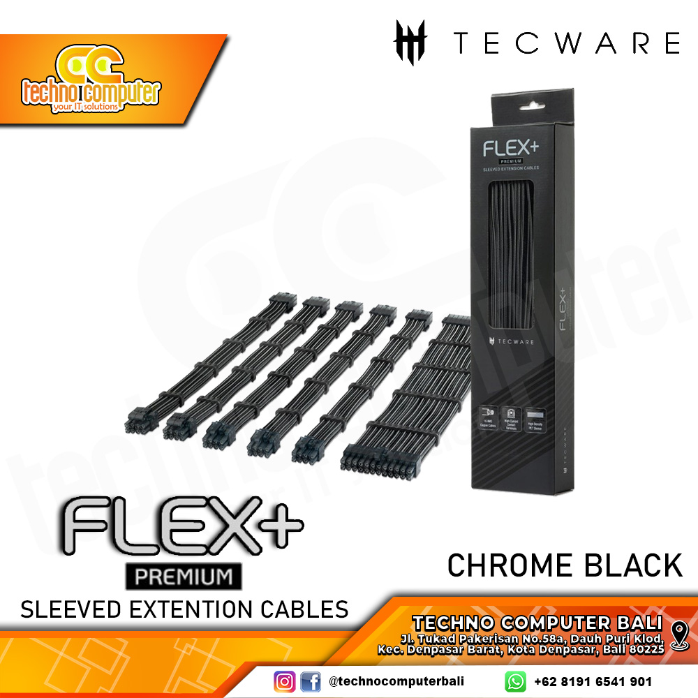KABEL SLEEVE TECWARE FLEX Plus Premium Sleeved Extension Cables Set - CHROME BLACK