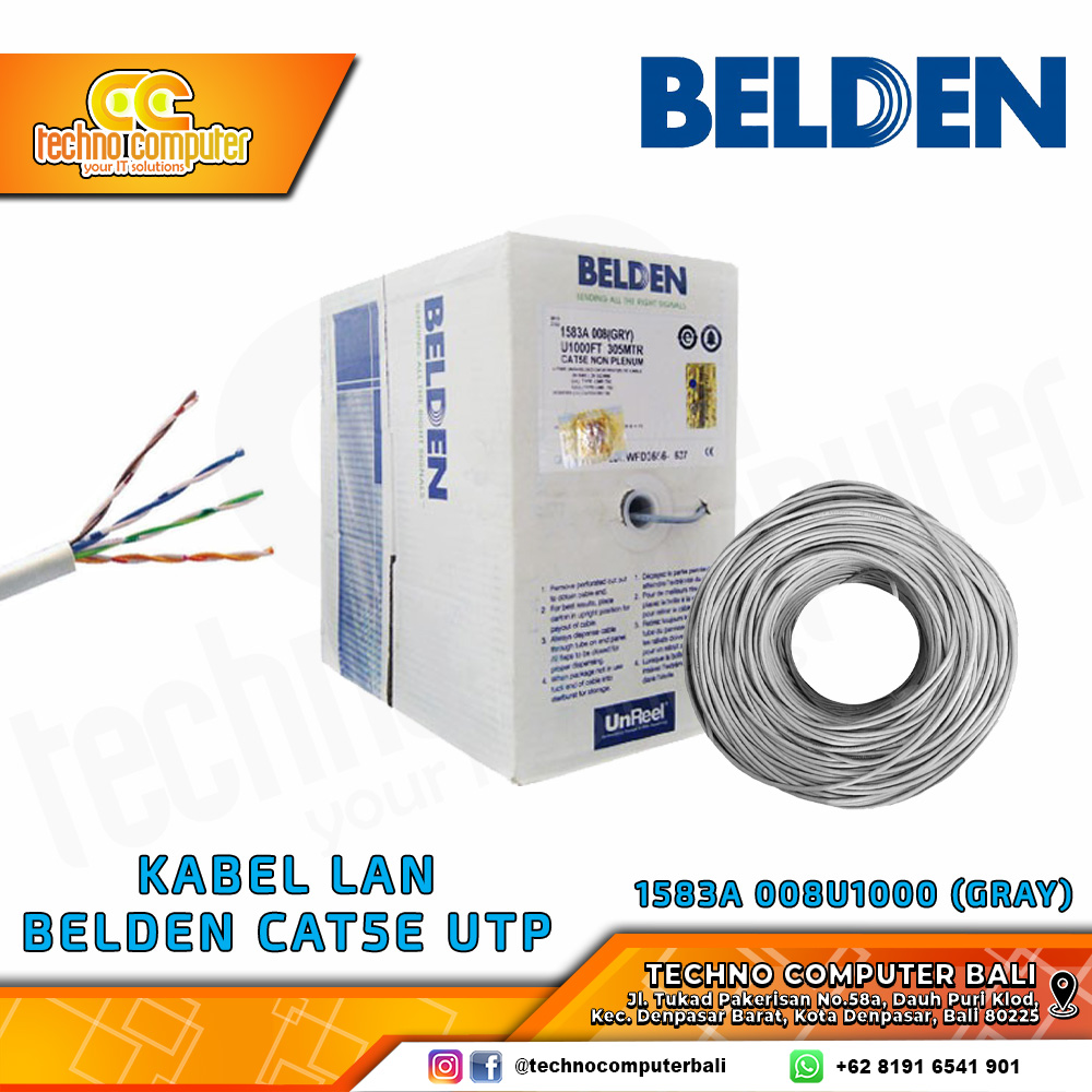 KABEL LAN BELDEN CAT 5e UTP Non Plenum 1583A 008U1000 (Gray) - Meteran