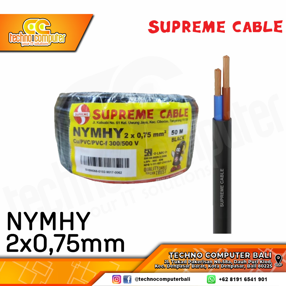 KABEL LISTRIK SUPREME NYMHY 2x0.75mm BLACK (SERABUT)