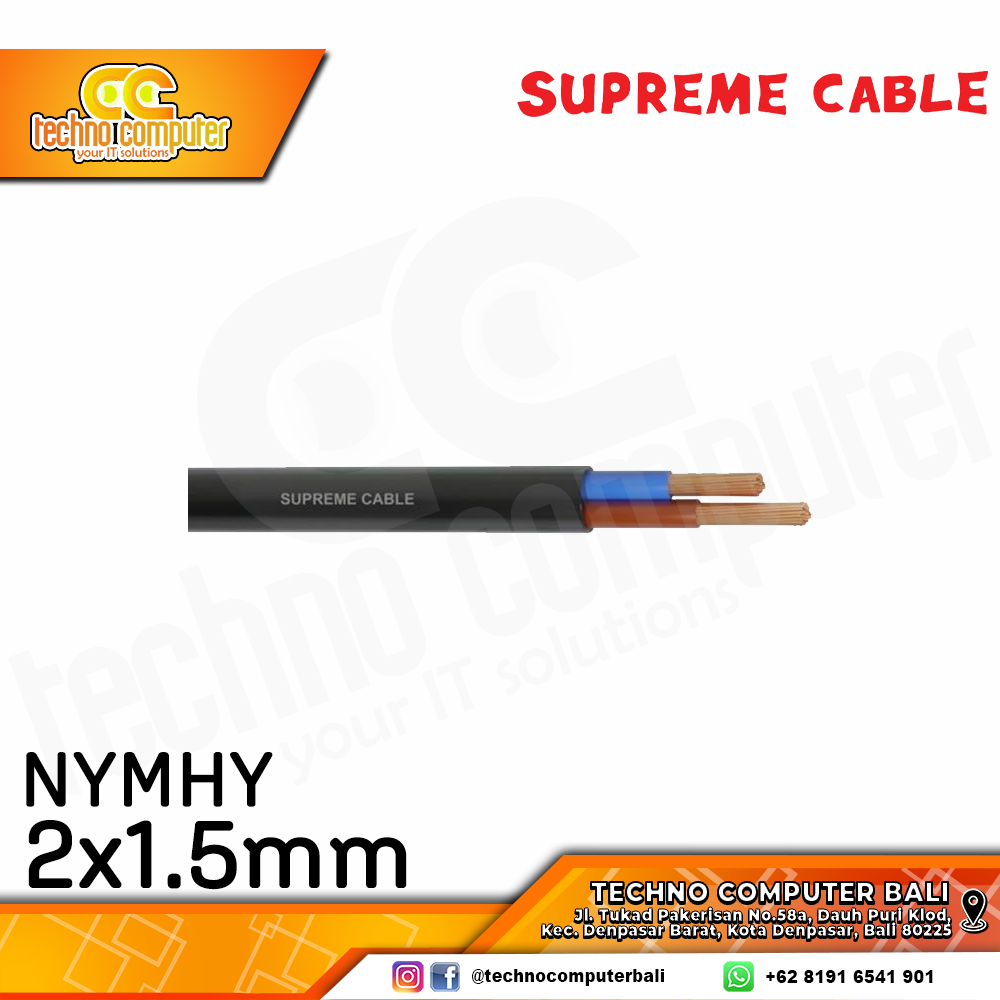 KABEL LISTRIK SUPREME NYMHY 2x1.5mm BLACK (SERABUT)