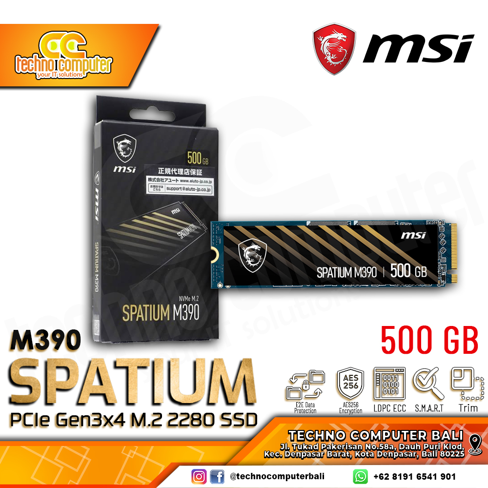 SSD MSI SPATIUM M390 M.2 NVMe 2280 PCIe Gen3 x4 - 500GB