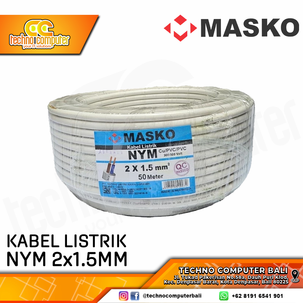 KABEL LISTRIK MASKO NYM 2x1.5mm (TEMBAGA TUNGGAL)