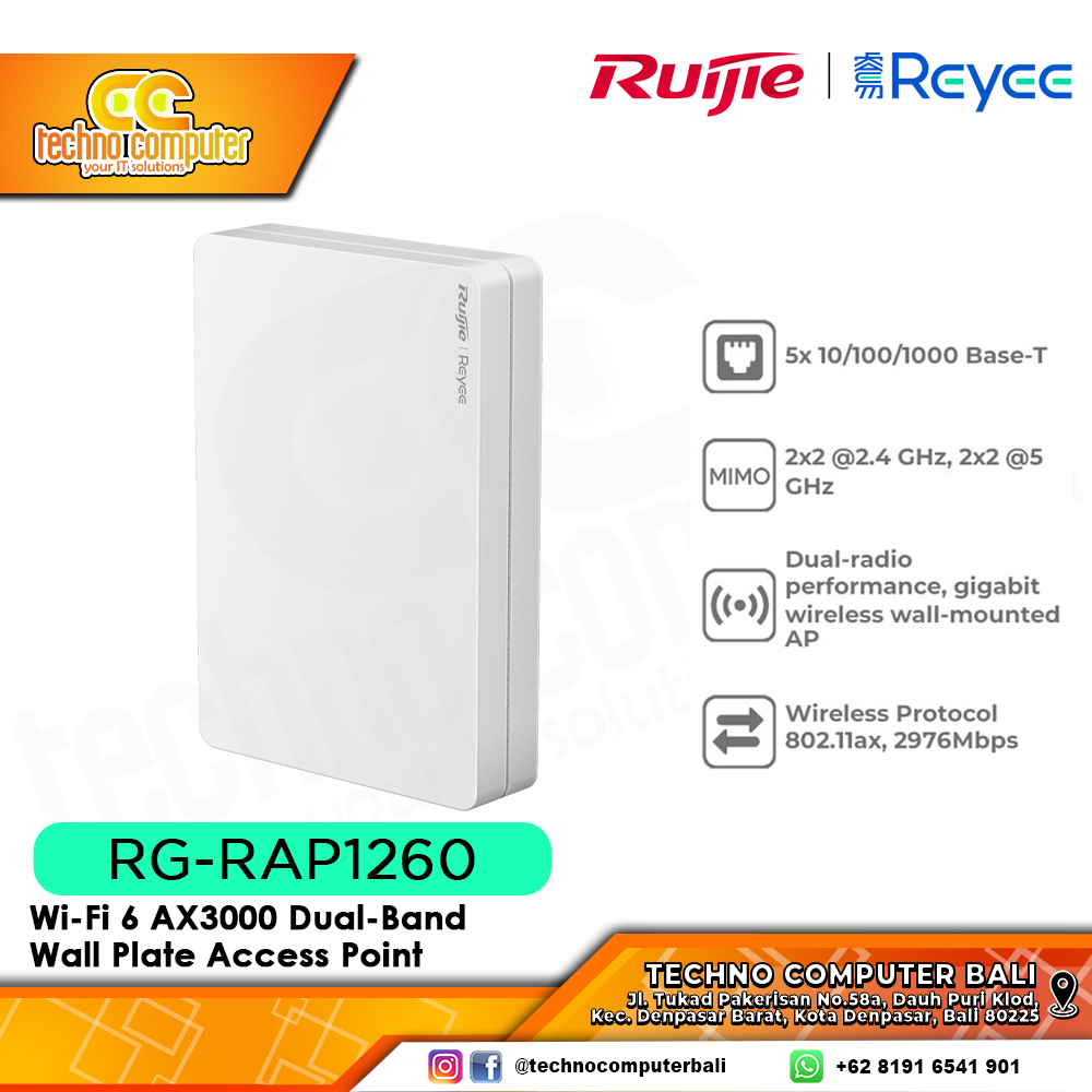 ACCESS POINT RUIJIE/REYEE RG-RAP1260 Wi-Fi 6 AX3000 Dual-Band Gigabit Wall Plate Access Point
