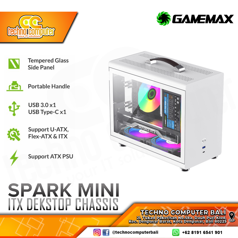 CASING GAMEMAX SPARK MINI White - Mini Tower ITX Case Tempered Glass