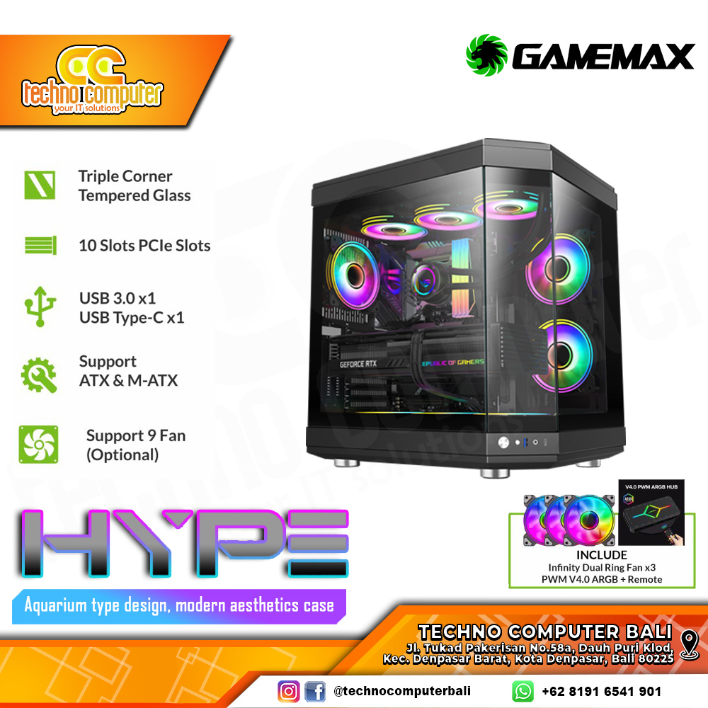 CASING GAMEMAX HYPE Black - Mid Tower ATX Case Tempered Glass