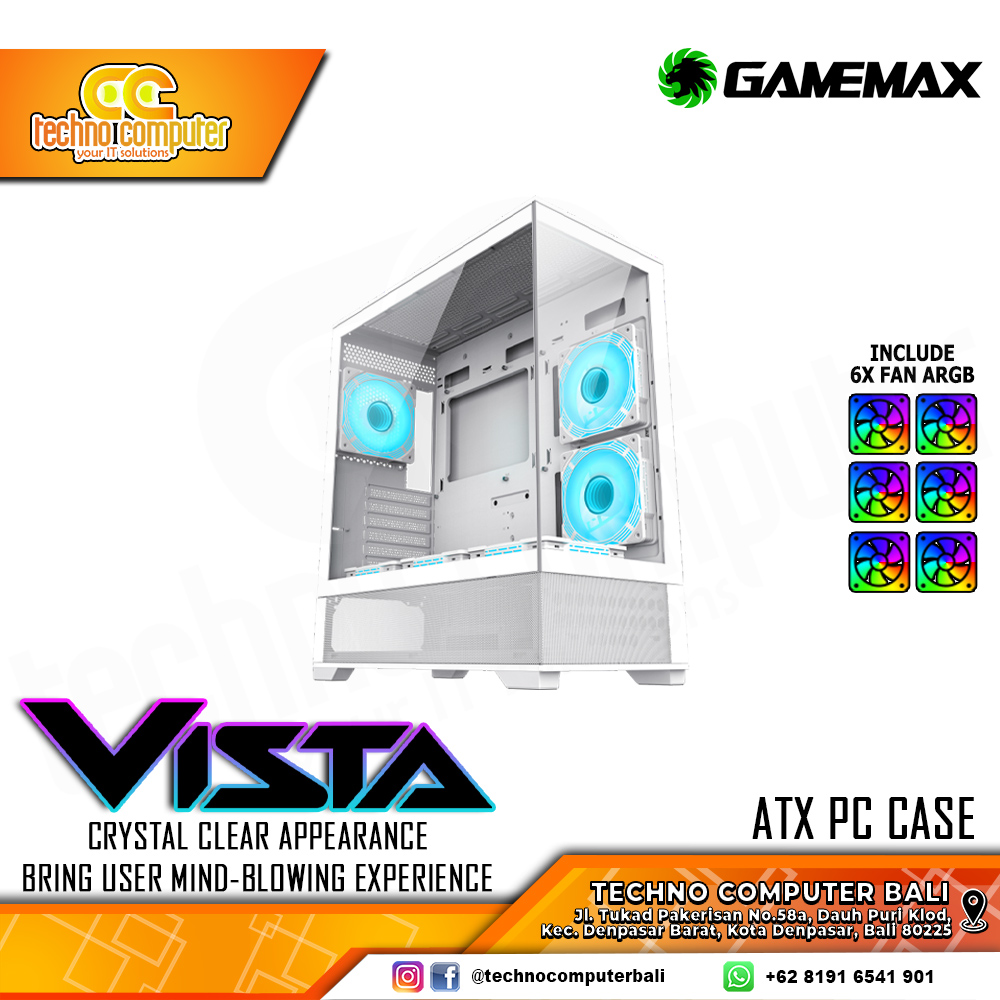 CASING GAMEMAX VISTA ATX White - Mid Tower ATX Case Tempered Glass