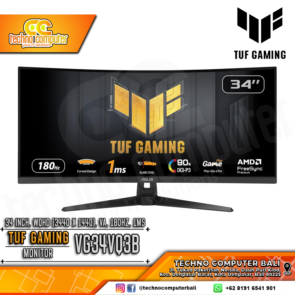 ASUS TUF GAMING VG34VQ3B Curved Gaming Monitor - 34 inch, WQHD (3440 x 1440), VA, 180Hz, 1ms