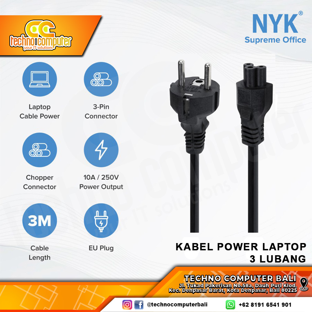KABEL POWER NOTEBOOK/LAPTOP UNIVERSAL NYK - 3M