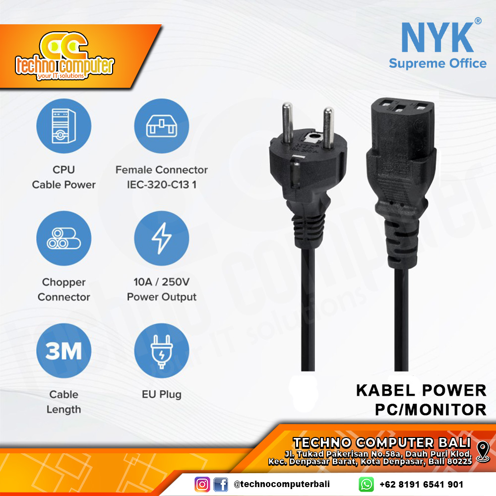 KABEL POWER CPU/MONITOR UNIVERSAL NYK - 3M