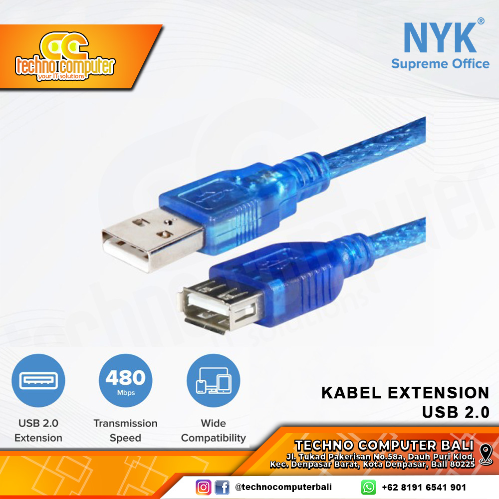 NYK KABEL USB EXTENSIONS - USB 2.0 Male to Female - 1.5M