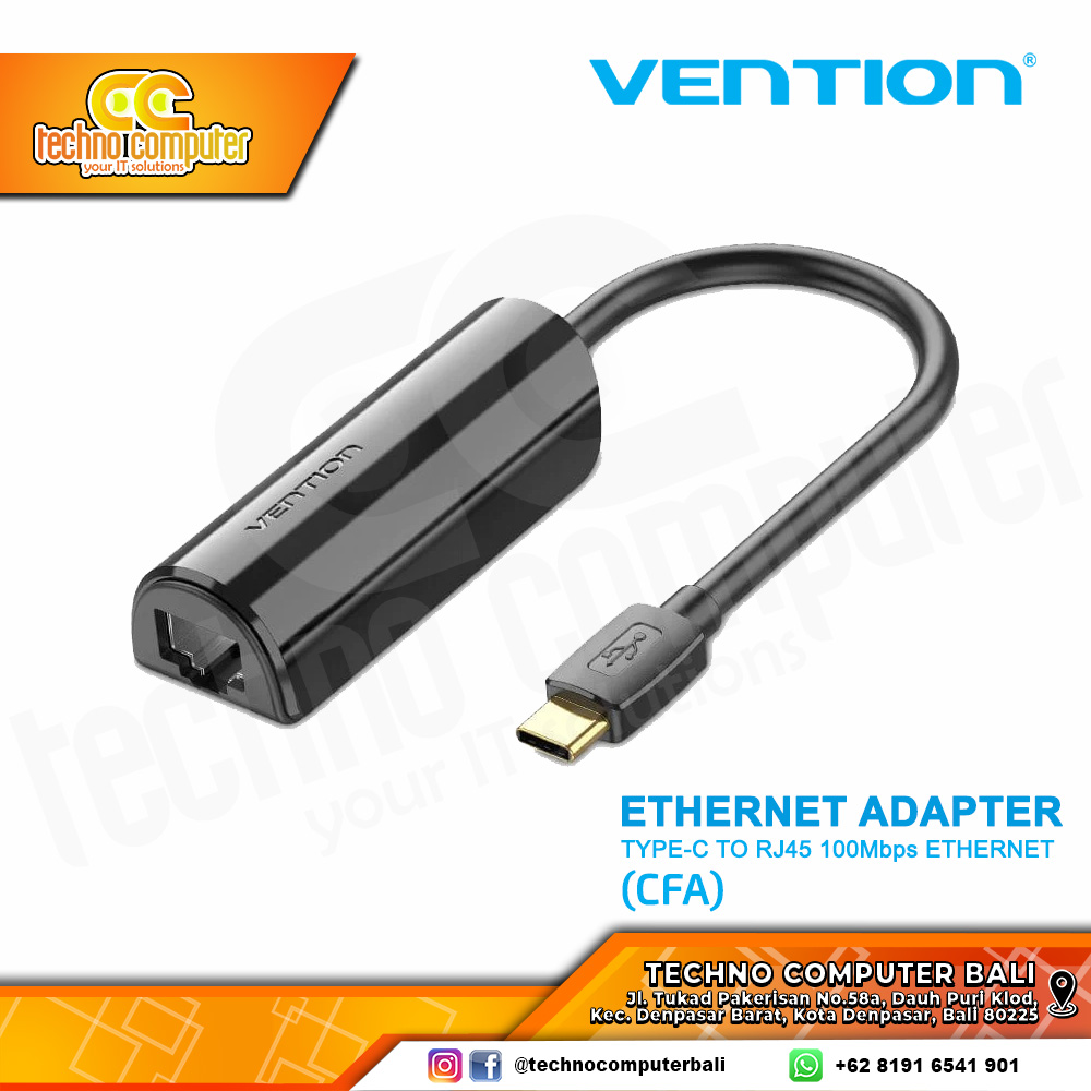 USB LAN VENTION EHTERNET ADAPTER - USB Type-C to RJ45 100Mbps Ethernet - CFA 0.15M