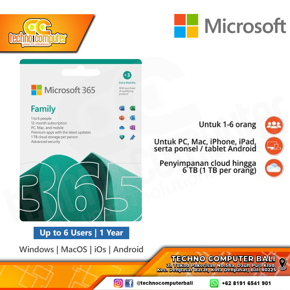 MICROSOFT OFFICE 365 Family - 6 User 1 Tahun