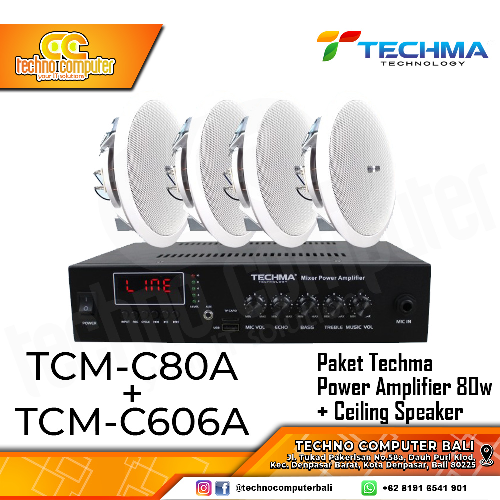 PAKET TECHMA POWER AMPLIFIER 80W (TCM-C80A) + 4 CEILING SPEAKER (TCM-C606A)