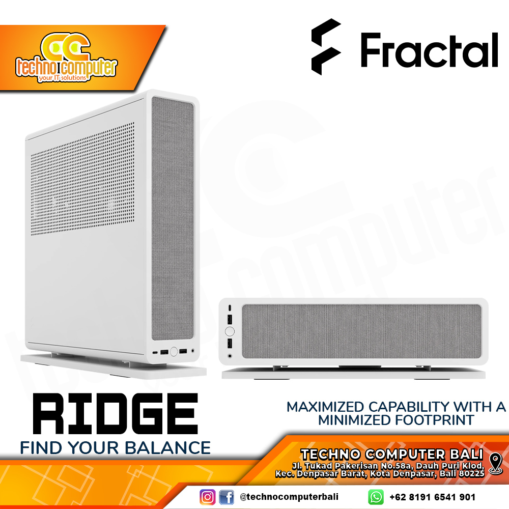CASING FRACTAL Design RIDGE (PCIe 4.0) White - Mini Tower mITX Case (Free 2x Fan)