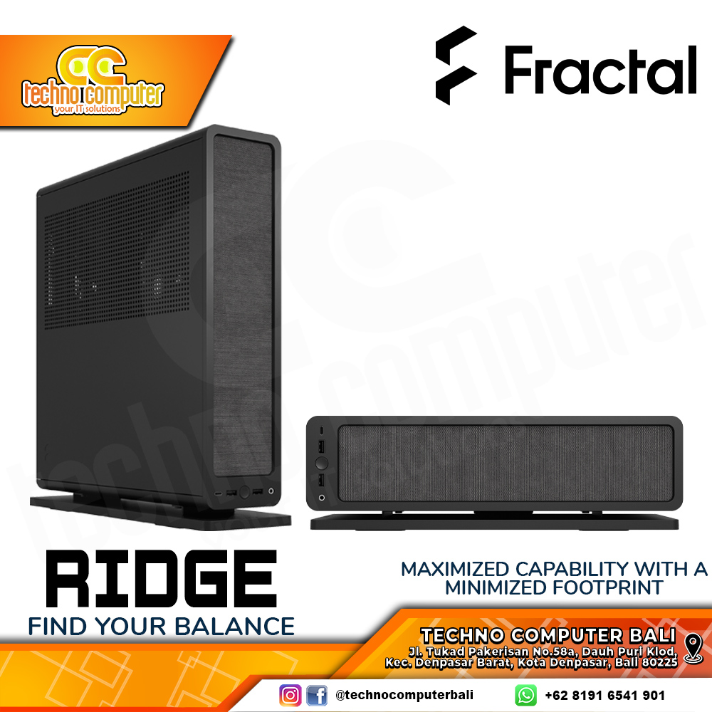 CASING FRACTAL Design RIDGE (PCIe 4.0) Black - Mini Tower mITX Case (Free 2x Fan)
