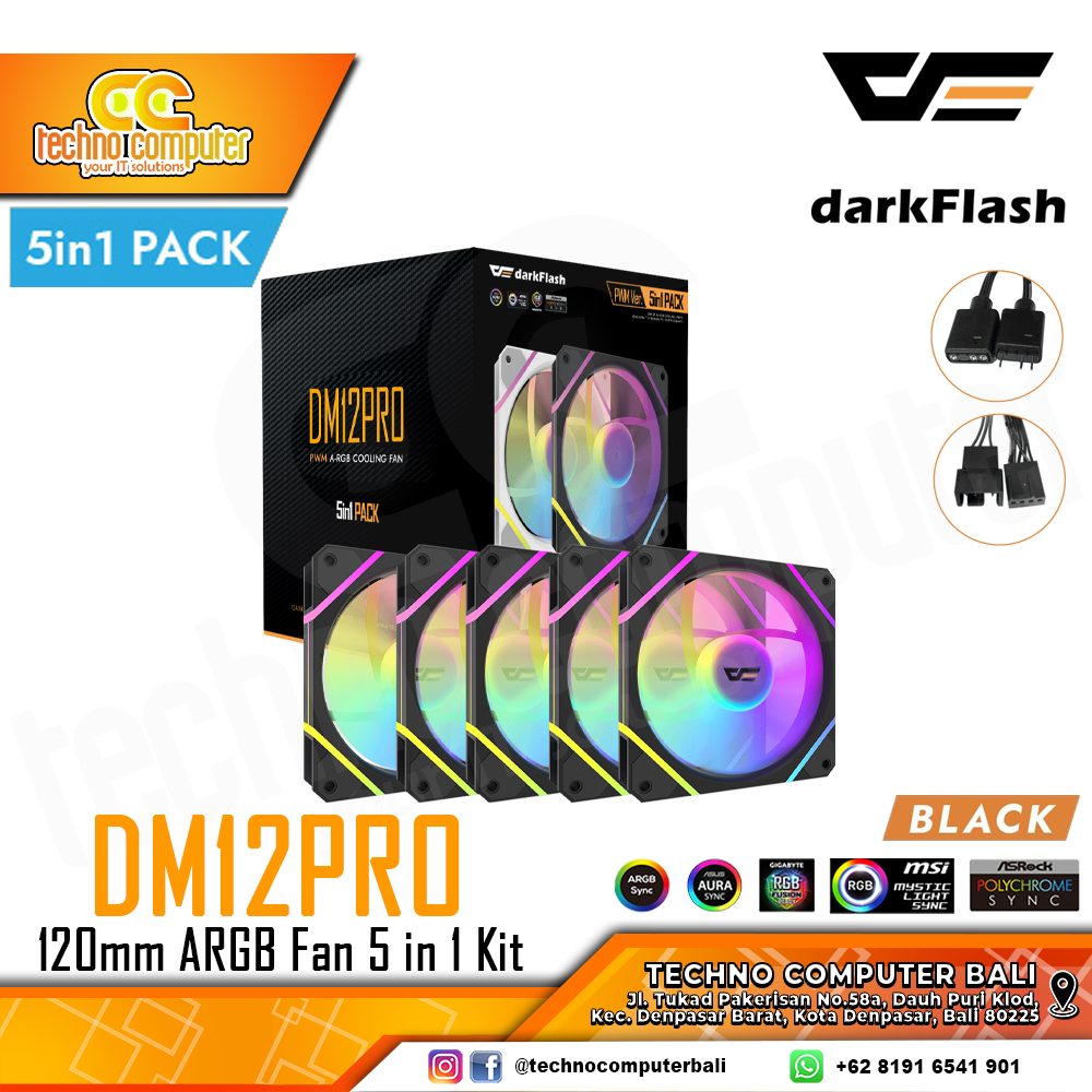 FAN CASING DARKFLASH DM12 PRO ARGB BLACK - 120mm 5in1 Pack ARGB Fan