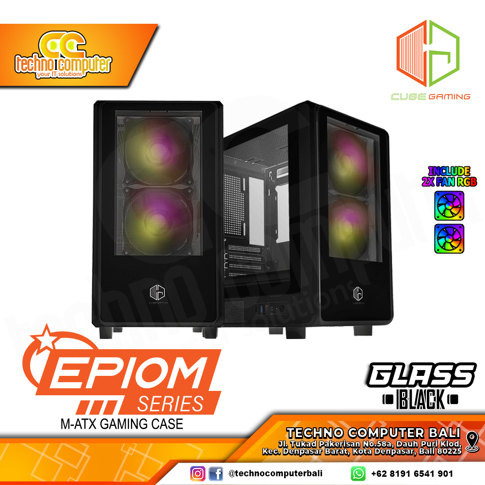 CASING CUBE GAMING EPIOM TG Black - Mid Tower mATX Case Tempered Glass (Free 2x RGB Fan)