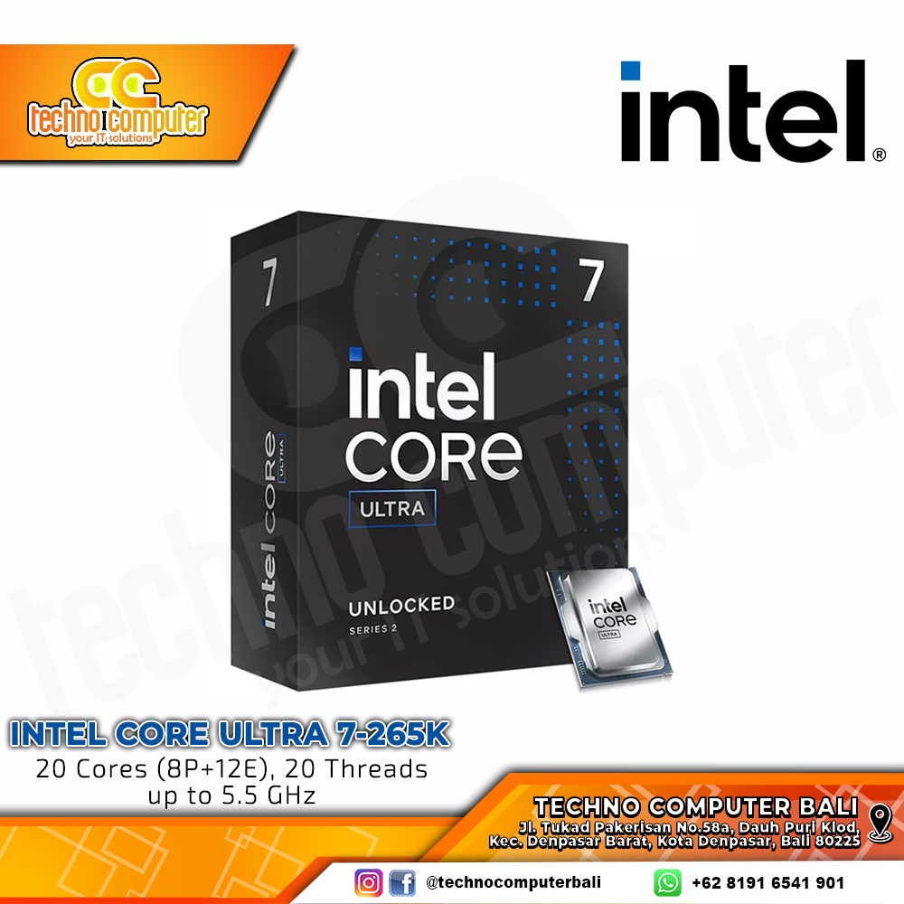 PROCESSOR INTEL CORE ULTRA 7-265K - 20 Cores (8P+12E) 20 Threads Up to 5.50GHz - Socket LGA1851