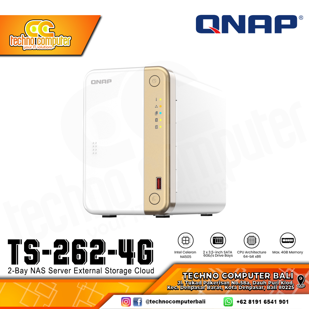 QNAP TS-262-4G | 2-Bay, 2.5GbE, Intel CPU, 4GB RAM, M.2 Slots, PCIe Slot, Home NAS