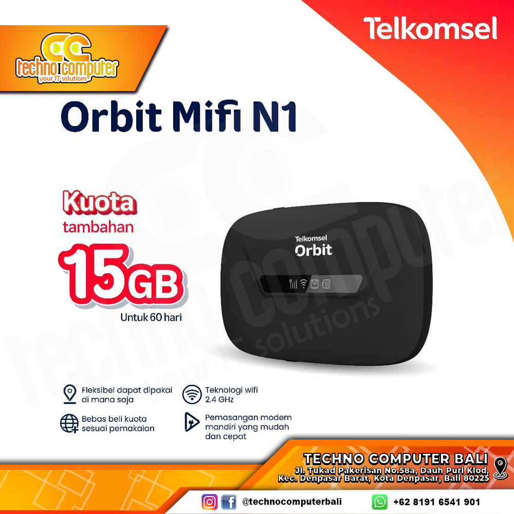 MODEM ORBIT MiFi H1 include kouta 15GB Telkomsel