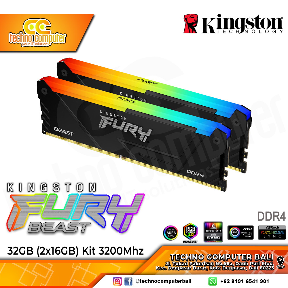 DDR4 KINGSTON FURY BEAST RGB 32GB (2x16GB) Kit 3200Mhz