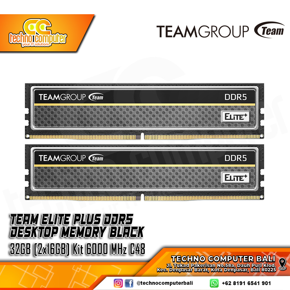 DDR5 TEAM ELITE PLUS 32GB (2x16GB) Kit 6000MHz C48 - Black