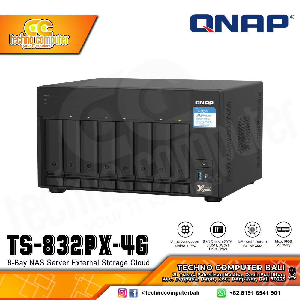 QNAP TS-832PX-4G | 10GbE SFP+, 8-Bay, ARM CPU, 4GB RAM, PCIe Slot, SMB NAS