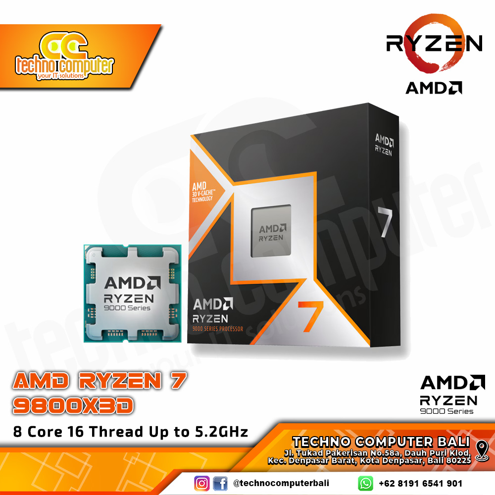 PROCESSOR AMD RYZEN 7 9800X3D - 8 Core 16 Thread Up to 5.2GHz - Socket AM5