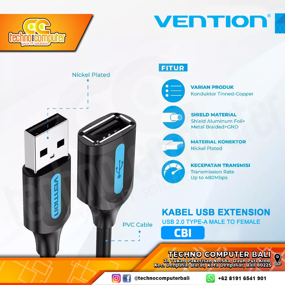 VENTION USB EXTENSION - USB 2.0 Male to Female - CBI 1.5M
