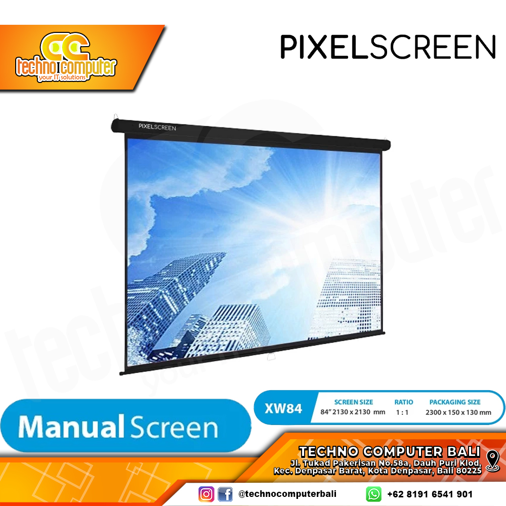 PIXELSCREEN Screen Projector Manual Wall 84 inch