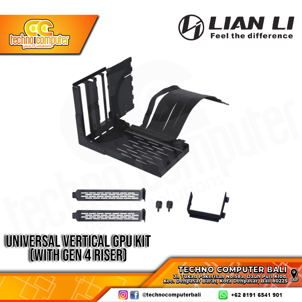 LIAN LI Universal Vertical GPU Kit Black - GPU Holder & PCIe 4.0 Riser Cable