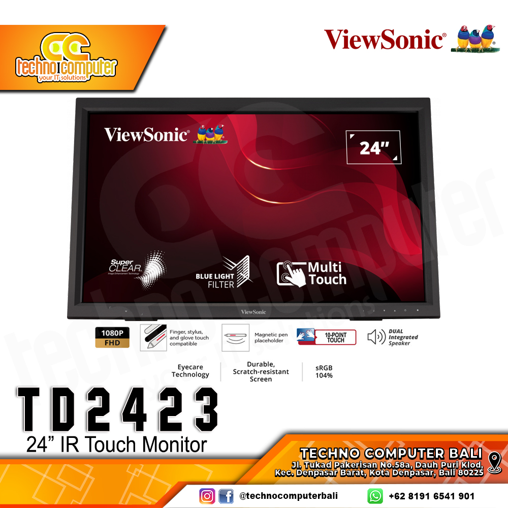 VIEWSONIC TD2423 IR Touch Screen Monitor - 24 inch, FHD (1920 x 1080), VA, 75Hz, 7ms