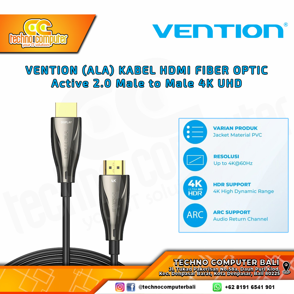 VENTION KABEL DISPLAY - Kabel HDMI - HDMI Fiber Optic Active 2.0 Male to Male 4K UHD Metal - ALA 50M