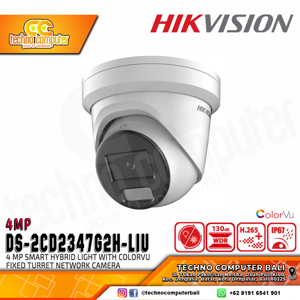 HIKVISION DS-2CD2347G2H-LIU 4MP (2.8mm) INDOOR Smart Hybrid Light Fixed Turret Network Camera CCTV