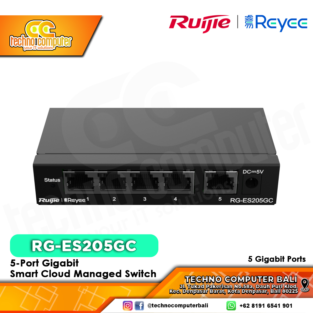 SWITCH HUB RUIJIE/REYEE RG-ES205GC 5-Port Gigabit Smart Cloud Managed Switch