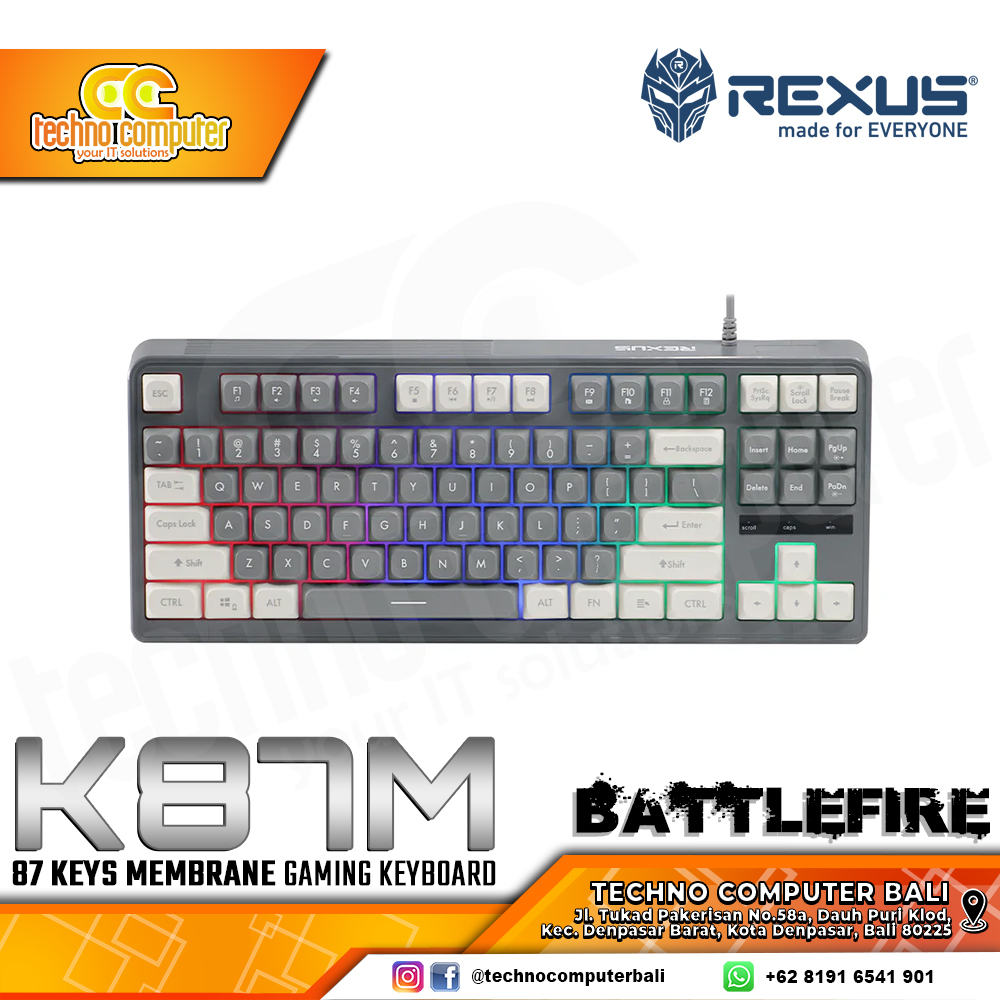 REXUS BATTLEFIRE K87M TKL Grey/White - Gaming Keyboard