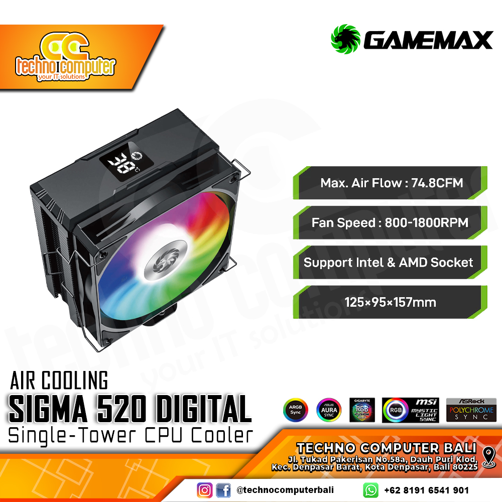 GAMEMAX SIGMA 520 DIGITAL BLACK - CPU Cooler - 120mm Air Cooler
