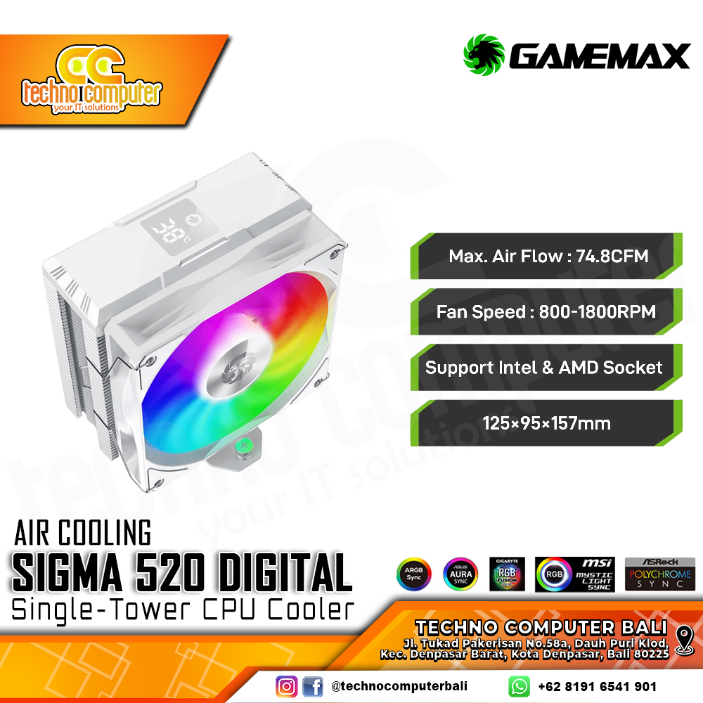 GAMEMAX SIGMA 520 DIGITAL WHITE - CPU Cooler - 120mm Air Cooler