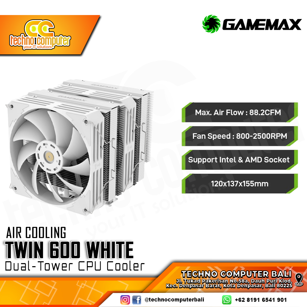 GAMEMAX TWIN 600 WHITE - CPU Cooler - 120mm Air Cooler