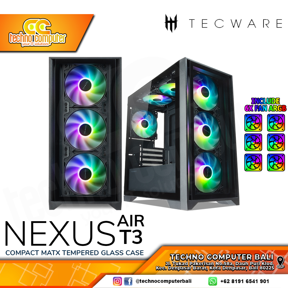 CASING TECWARE NEXUS AIR T3 - Mid Tower mATX Case (Free 6x ARGB Fan)