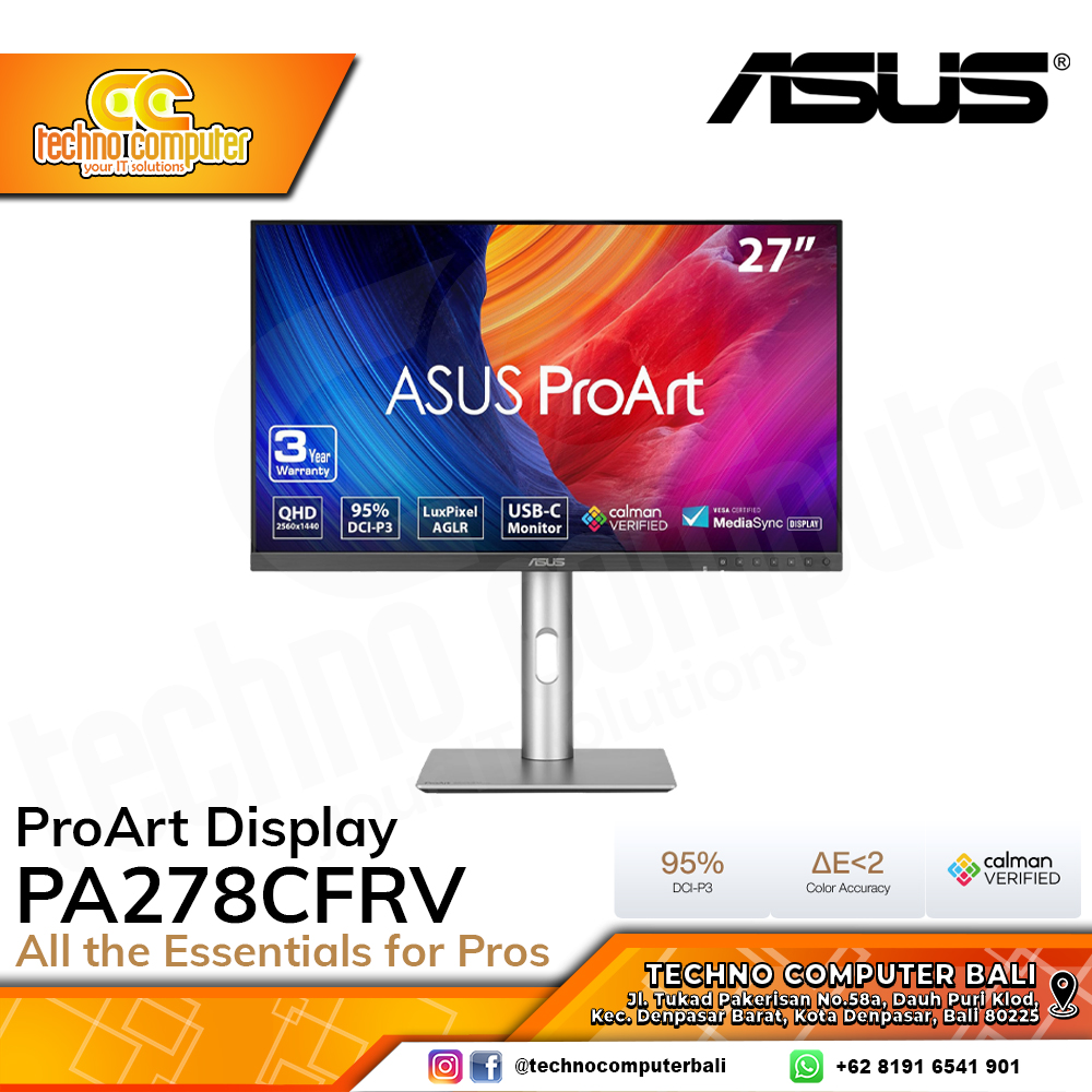 ASUS ProArt PA278CFRV Professional Monitor - 27 inch, QHD (2560 x 1440), IPS, 100% sRGB