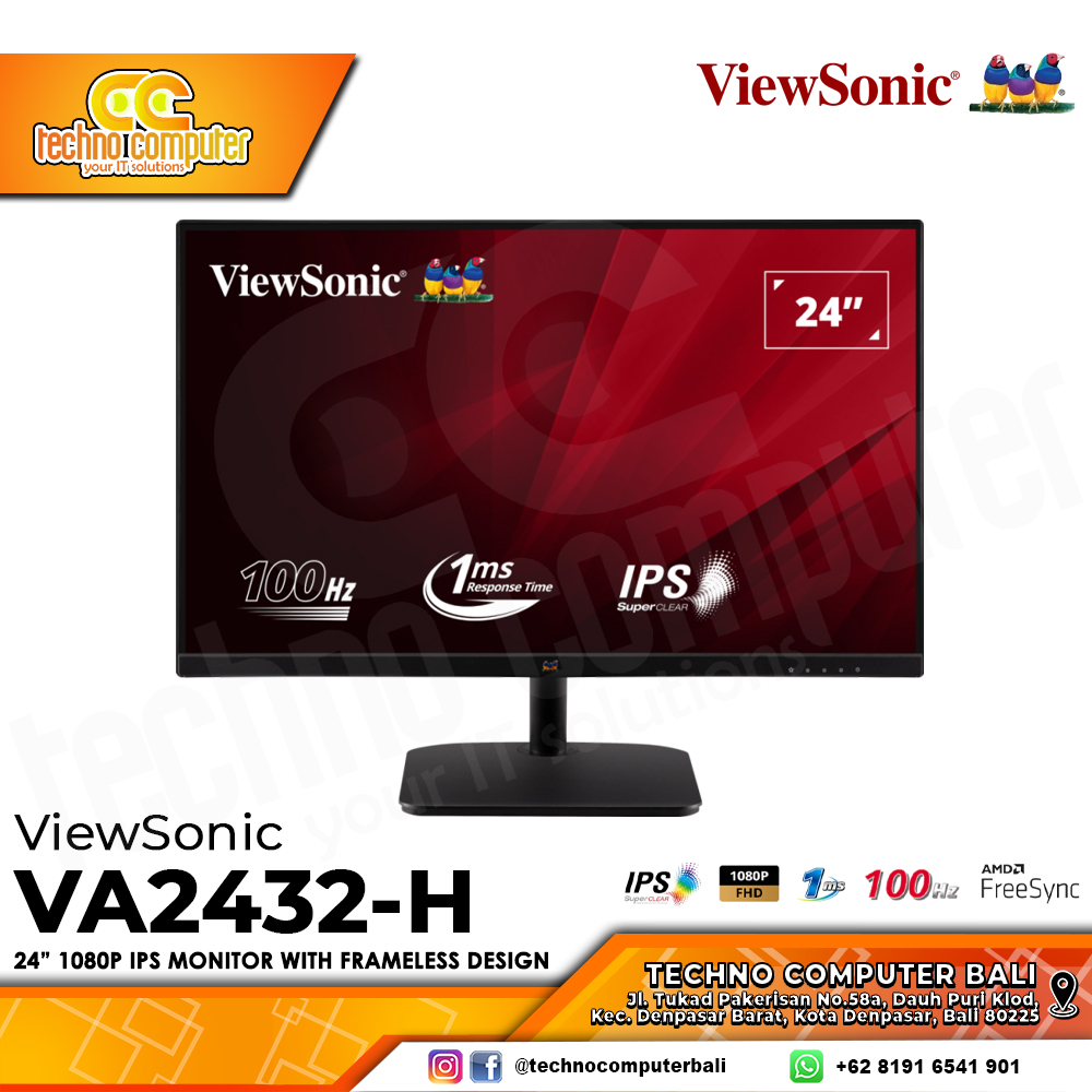 VIEWSONIC VA2432-H LED Monitor - 24 inch, FHD (1920 x 1080), IPS, 100Hz, 4ms