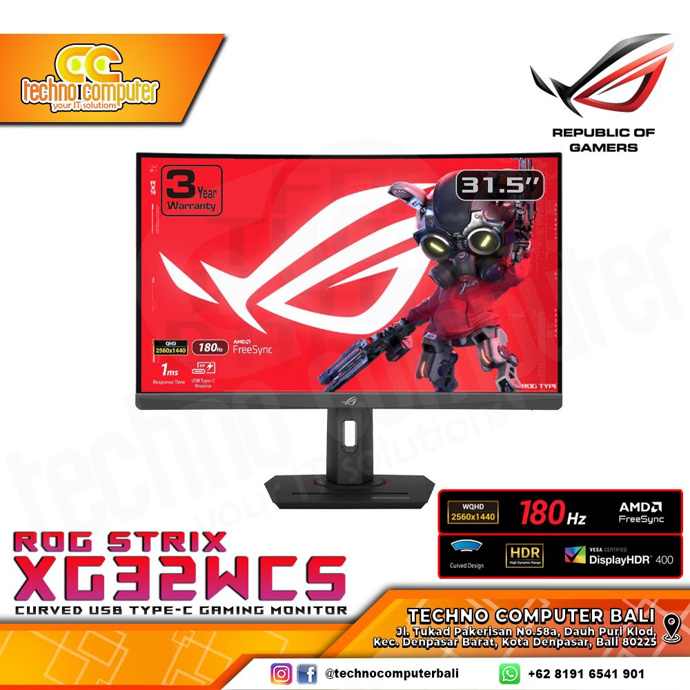 ASUS ROG STRIX XG32WCS Curved Gaming Monitor - 32 inch, WQHD (2560 x 1440), VA, 180Hz, 1ms