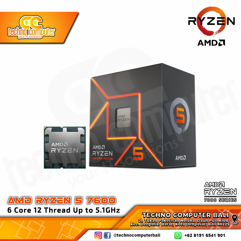 PROCESSOR AMD RYZEN 5 7600 - 6 Core 12 Thread Up to 5.1GHz - Socket AM5