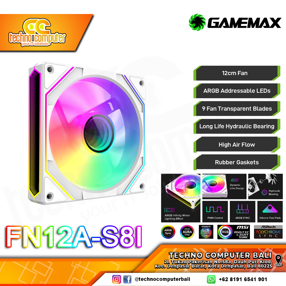 FAN CASING GAMEMAX FN12A-S8I WHITE - 120mm Single Pack ARGB Fan